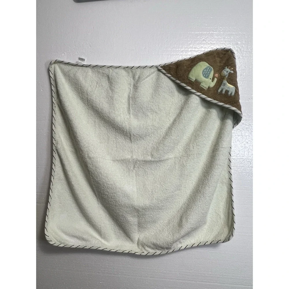 First Moments Hooded Terry Cloth Baby Bath Towel Cotton Green Safari Animal